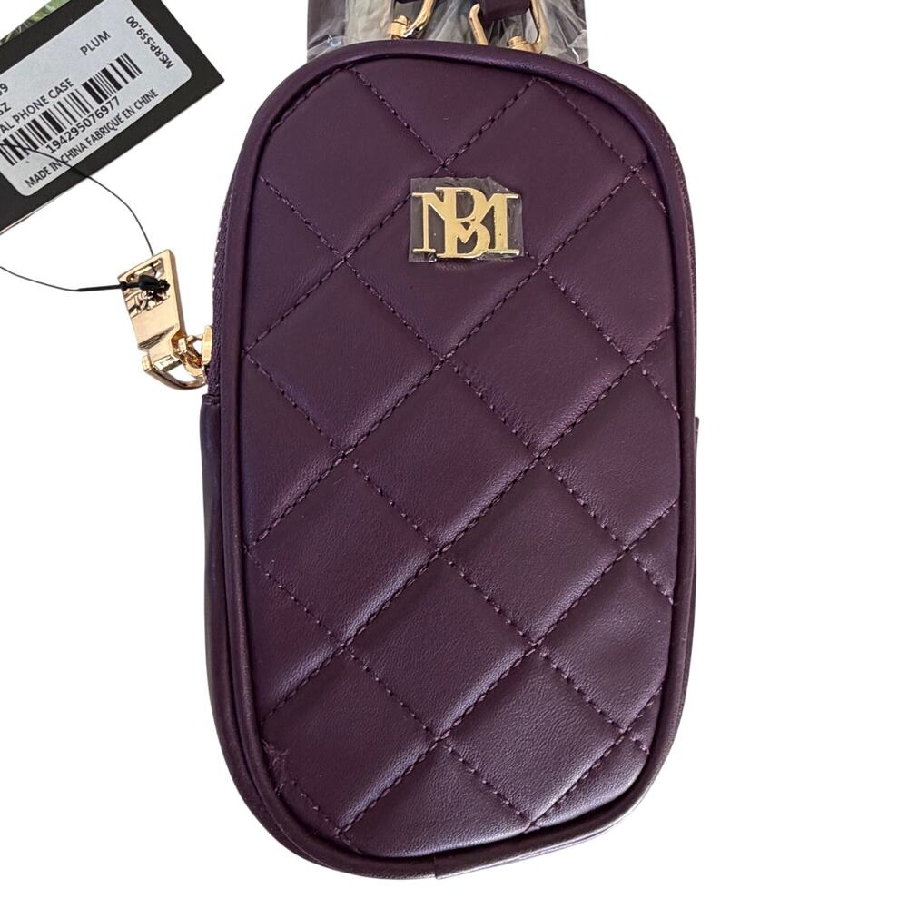 Badgley Mischka Quilted Oval Phone Crossbody Bag Plum Purple Gold NWT Mob Wife‎